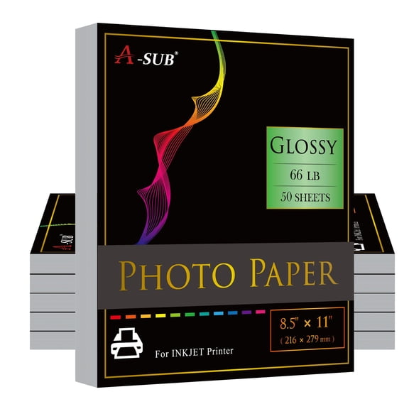 A-SUB Premium Glossy Inkjet Photo Paper, 8.5 x 11 in, 150 Sheets, 66lb / 250gsm Photographic Paper for Inkjet Printers, Epson, Canon, HP