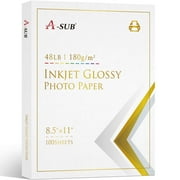 A-SUB Premium Glossy Photo Paper 8.5x11 inch, 48LB 180gsm 10Mil, 100 Sheets for All Inkjet Printers Canon Epson HP