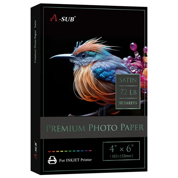 A-SUB Premium Satin Photo Paper, 72lb 260gsm, 4x6 inch, Soft Gloss Inkjet Printer Photo Paper, 50 Count