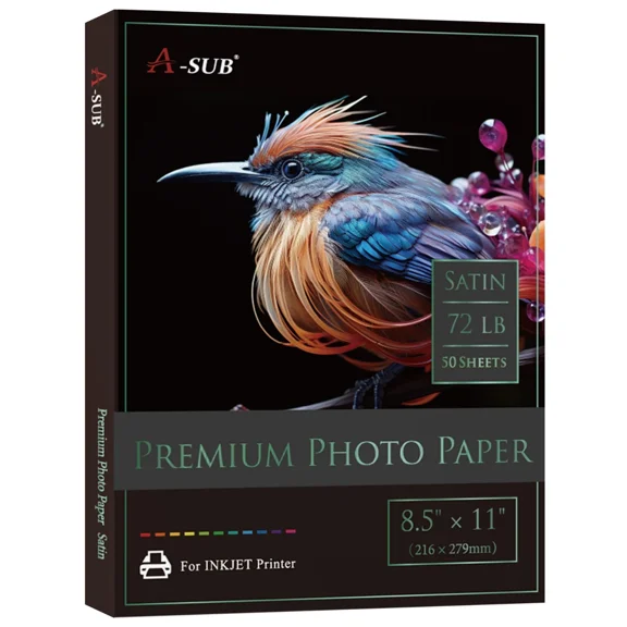 A-SUB Premium Satin Photo Paper, 72lb 260gsm, 8.5x11 inch, Soft Gloss Inkjet Printer Photo Paper, 50 Count