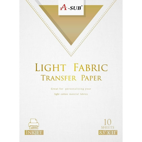 A-SUB 8.5x11 Inch Printable Heat Transfer Paper for White/Light Fabric 10 Sheets