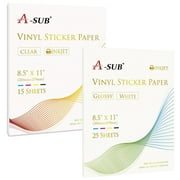 A-SUB Printable Vinyl Sticker Paper Bundle, Glossy White & Clear, 8.5x11 Inches, 40 Sheets