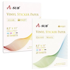 Printable Vinyl Sticker Paper A-SUB 25-Sheet - Glossy White 8.5x11