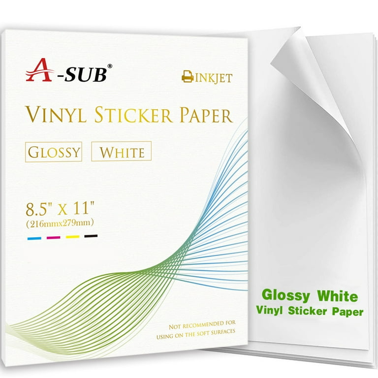 Premium Printable Vinyl for Inkjet Printer-20 Glossy Sticker Paper  Waterproof 8.5â€™â€™x11â€™â€™ White Labels 