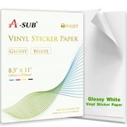 A-SUB Printable Vinyl Sticker Paper for Inkjet Printers, 50 Sheets Removable Glossy Waterproof Sticker Paper for Printers 8.5x11 Compatible Cricut Vinyl Sticker Sheet + Most Laser Jet Printer