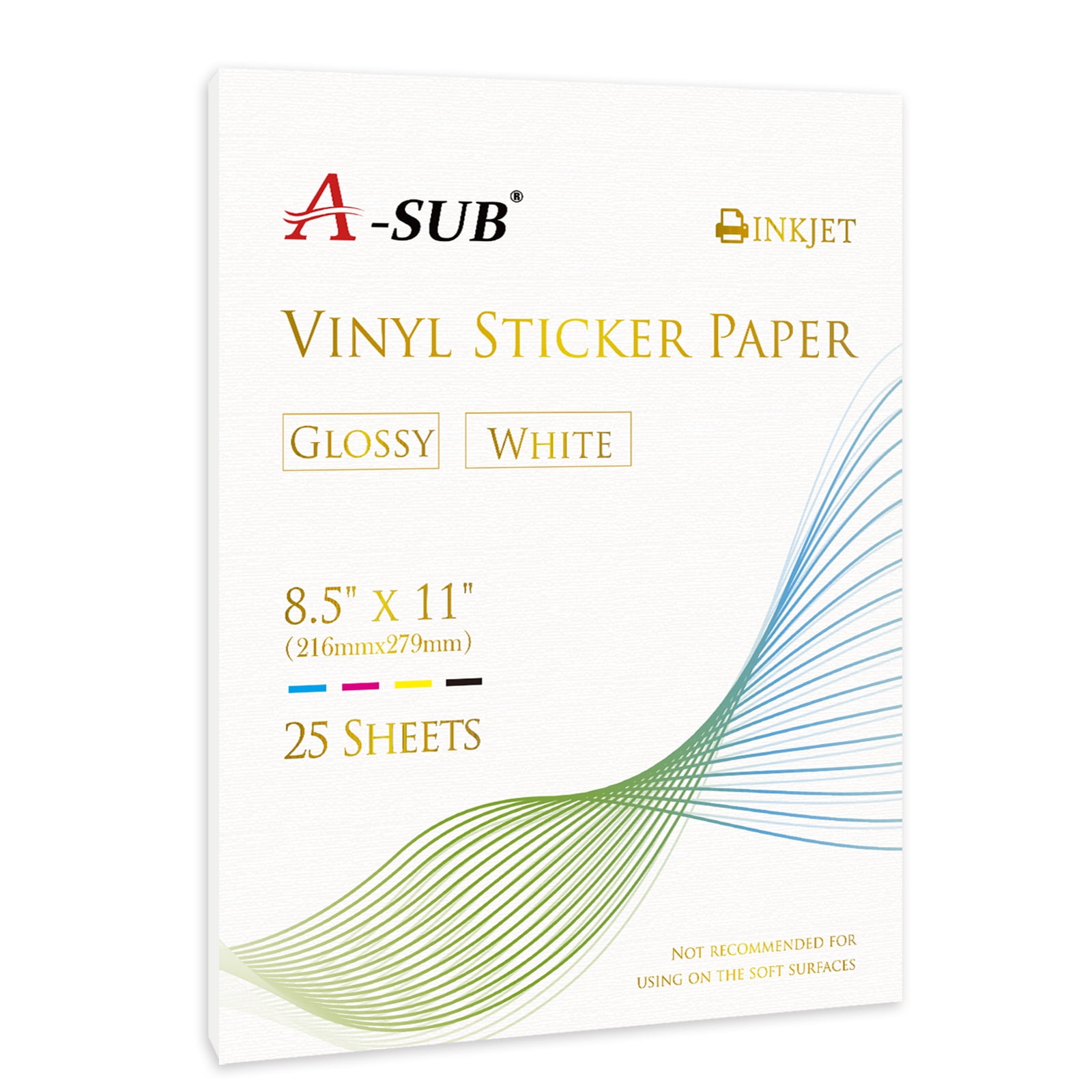 A-SUB Printable Vinyl Sticker Paper for Inkjet Printer, 25 Sheets Waterproof Glossy White Sticker Paper 8.5x11