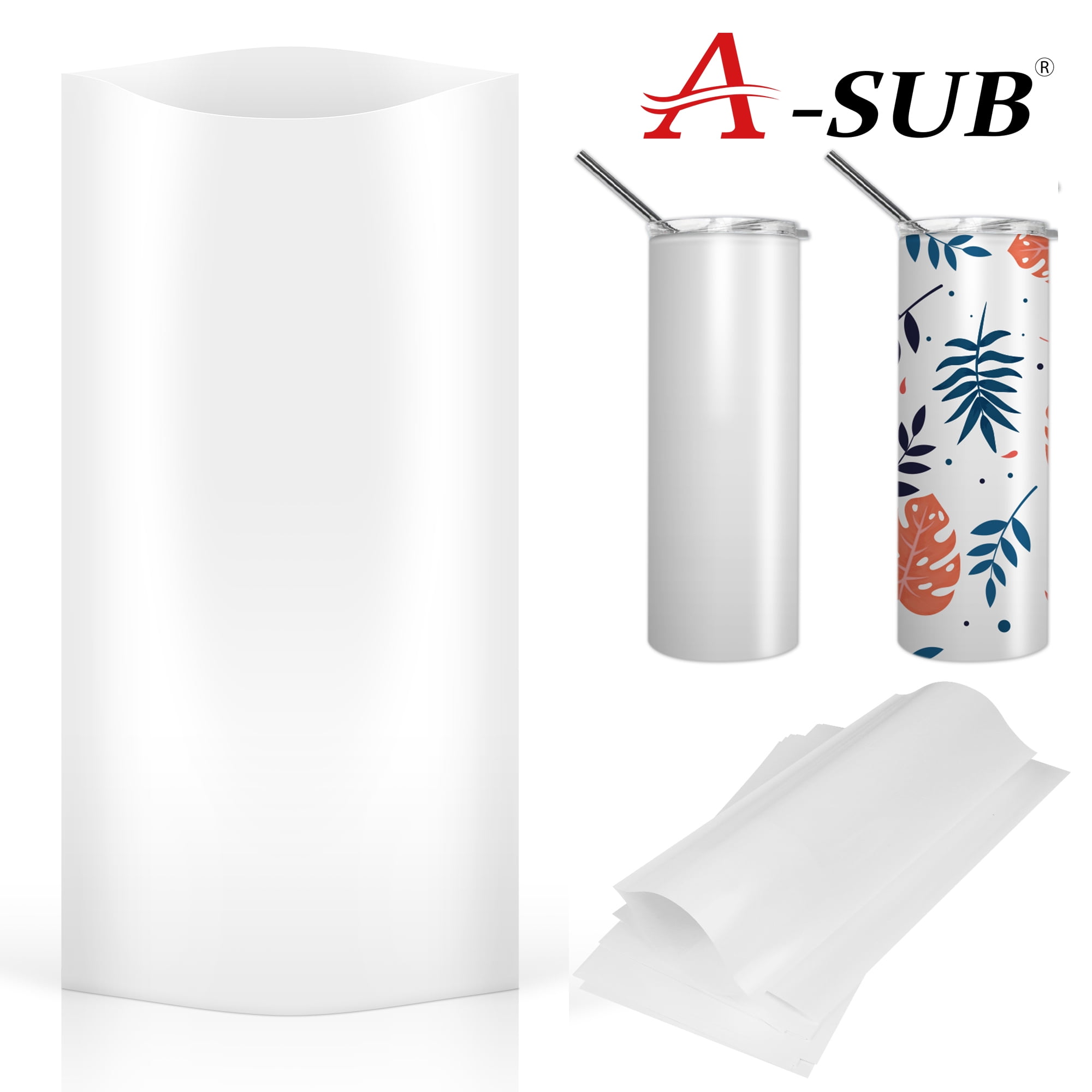 ASUB Shrink Wrap for Sublimation Tumblers, 5X10 Inch Sublimation Shrink Wrap Sleeves, White