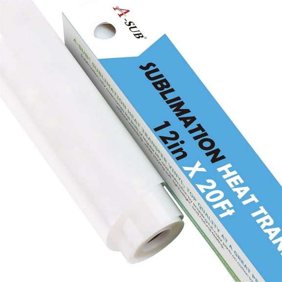 A-SUB Sublimation HTV for Dark Fabrics, T-shirts, 12" x 20FT Matte White HTV Vinyl Roll