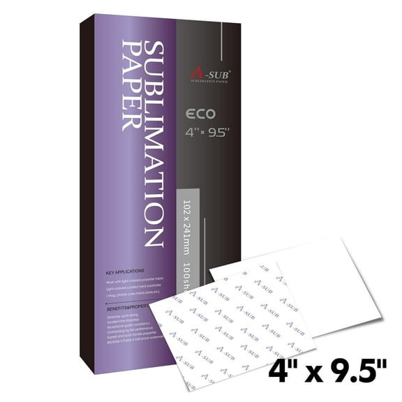 A-SUB Sublimation Paper 4x9.5 Inch for Mugs Compatible with Inkjet Printer with Sublimation Ink 100 Sheets