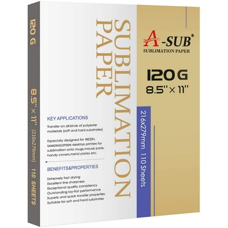 A-SUB Sublimation Paper 8.5X11 120g 110 Sheets for Inkjet Sublimation Ink Printers Heat Transfer on Cotton Poly T-shirt Tumblers Mugs