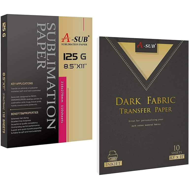 A-SUB 8.5x11 Sublimation Paper 110 Sheets & 10 Sheets Dark Cotton