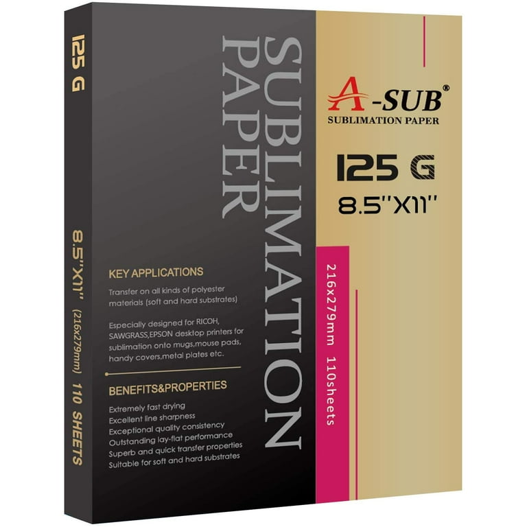 Bundle A-SUB Sublimation Paper 8.5x11 110 Sheets 120g + 4x120ml A