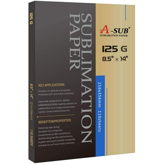 A-SUB Sublimation Paper 8.5x14 Inch 110 Sheets for Any Inkjet Printer which Match Sublimation Ink 125g Legal Size Sublimation Paper Heat Transfer