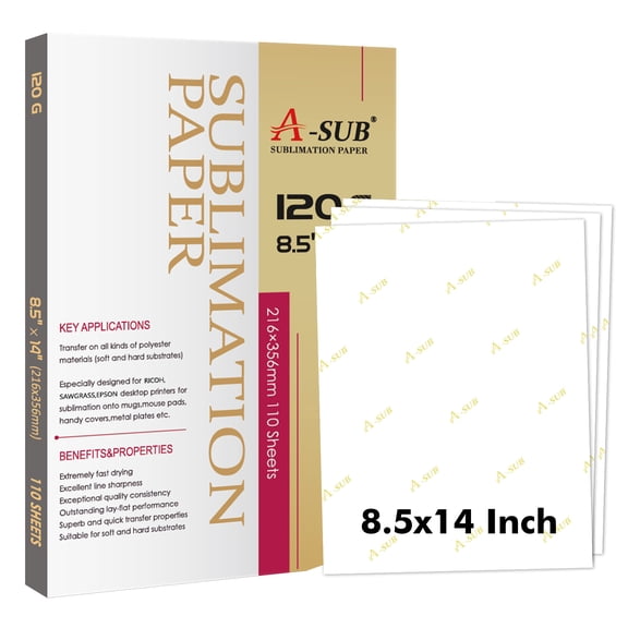 A-SUB Sublimation Paper Heat Transfer 110 Sheets 8.5 x 14 Inches Legal Size Compatible with Inkjet Printer 120gsm