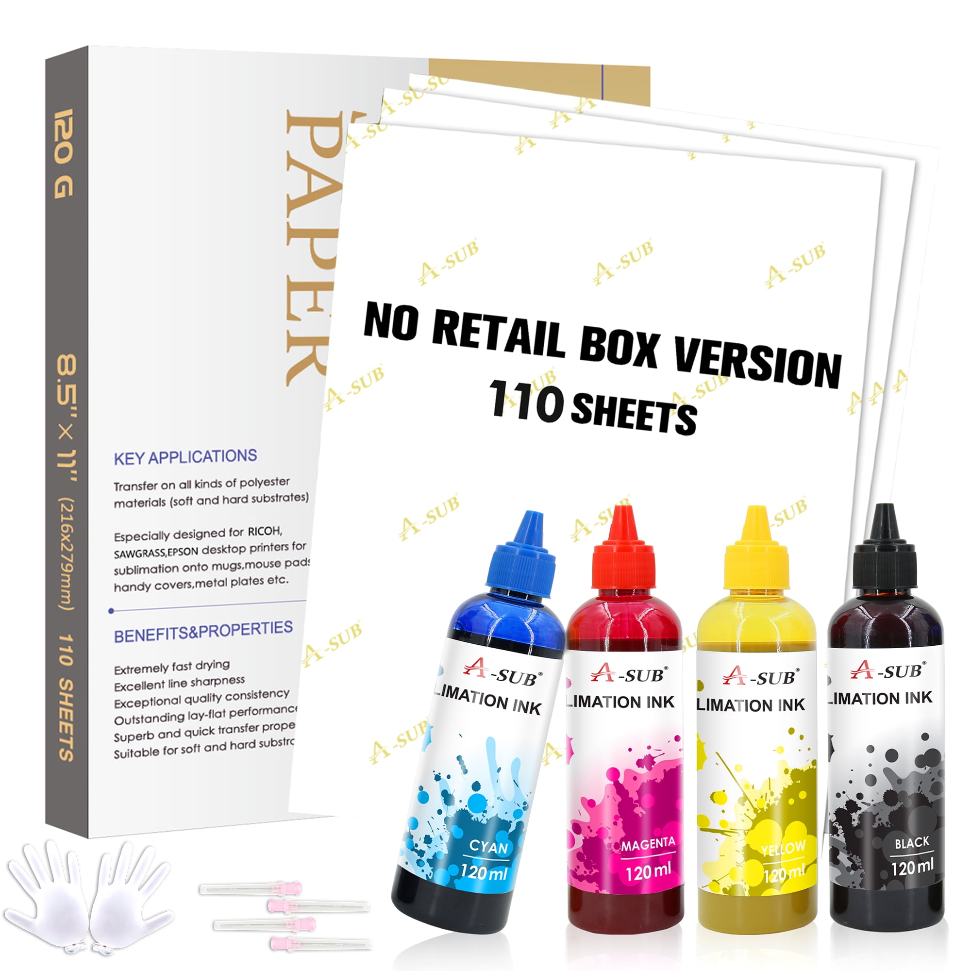 ASUB Sublimation Paper and Ink Bundle Kit 8.5x11 Inch Sublimation