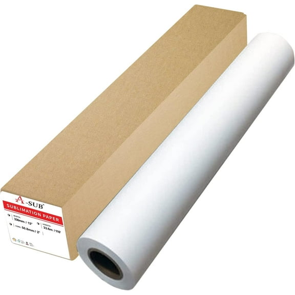 A-SUB Sublimation Paper Roll 105gsm 13 Inch x 110 Feet Quick Drying Compatible with Inkjet Printer