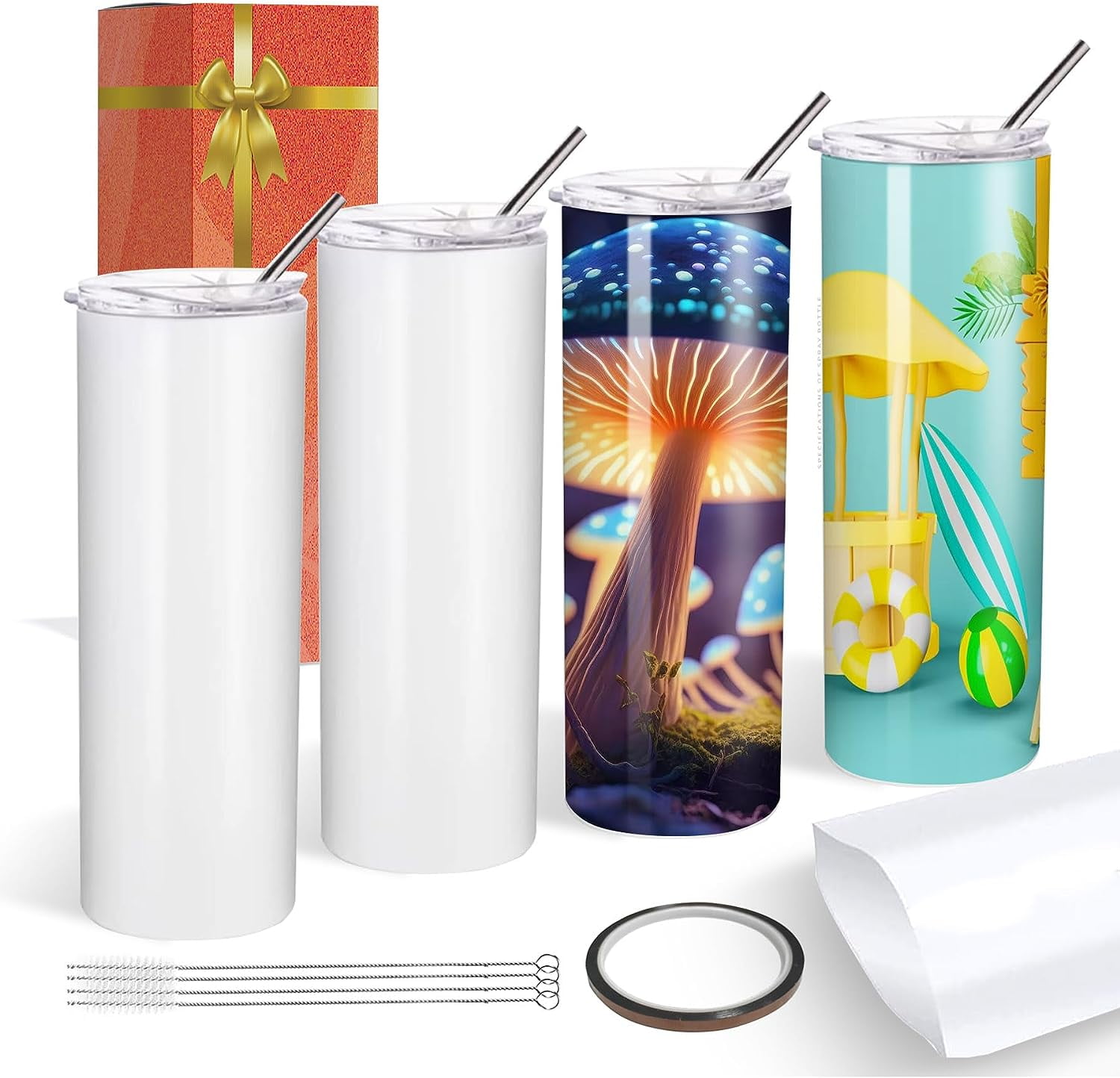 ASUB Sublimation Tumbler, 20 OZ Skinny Straight White Tumbler for