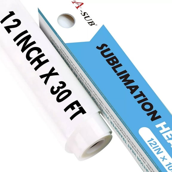A-SUB 12" x 30FT Matte White Sublimation Vinyl Rolls for Dark or Light Fabrics /T-shirts