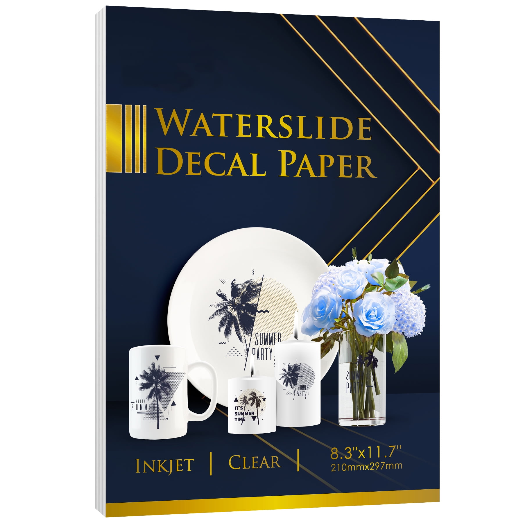 Waterslide Decal Paper for Inkjet Printers - 20 Sheets Clear Water Slide Transfer Paper 8.3 x 11.7 inch A4 for DIY Tumbler, Mug, Glass Decals