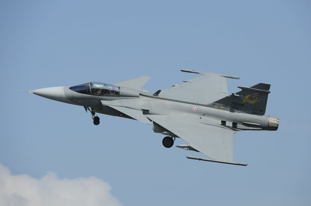 A Saab JAS 39 Gripen C of the Royal Thai Air Force in flight Canvas Art - Remo GuidiStocktrek Images (18 x 12)