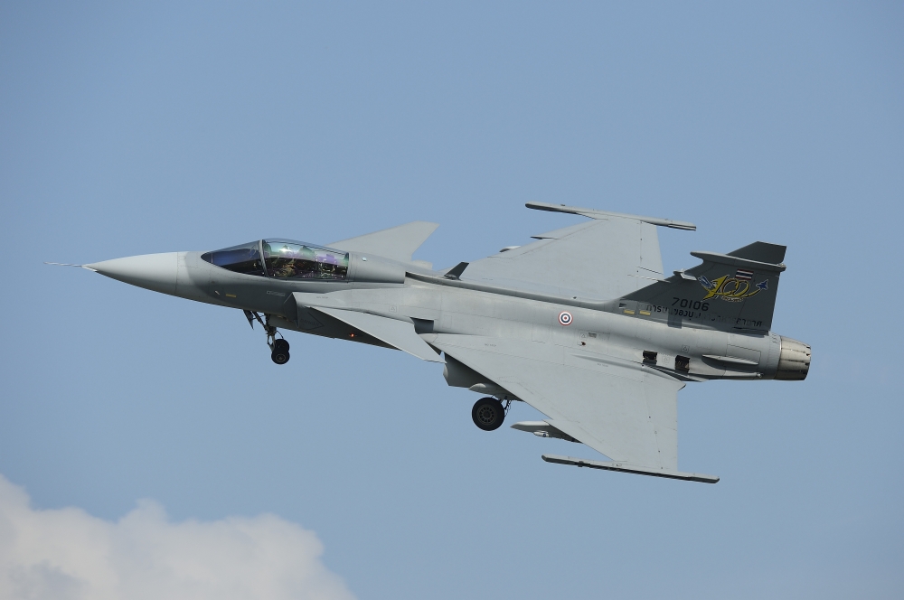 A Saab JAS 39 Gripen C of the Royal Thai Air Force in flight Canvas Art - Remo GuidiStocktrek Images (35 x 23)