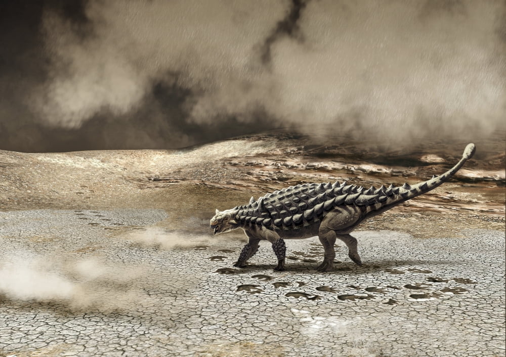 A Saichania chulsanensis dinosaur is caught in a sandstorm Canvas Art - Roman Garcia MoraStocktrek Images (17 x 12)