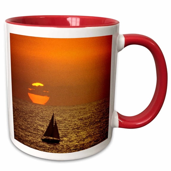 3drose, a Sailboat at Sunset in California - Us05 Dfr0202 - David R. Frazier, 11oz Two-tone Red Mug