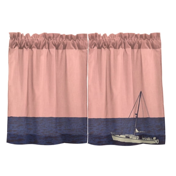 A Sailing Ship 27"x36" Linen Look Cafe Curtain Set with Privacy and UV Protection
