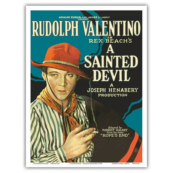 A Sainted Devil - Starring Rudolph Valentino - Adapted by Forrest Halsey from the story Rope's End - Vintage Film Movie Poster c.1924 - Master Art Print (Unframed) 9in x 12in