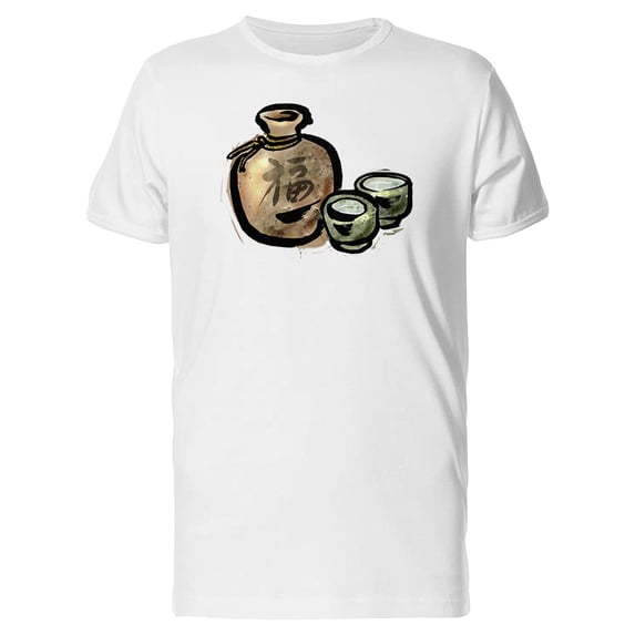A Sake Bottle And Liquor Cartoon T-Shirt Men -Image by Shutterstock, Male 3X-Large
