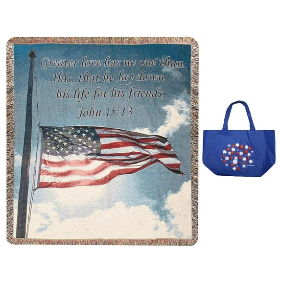 A Salute To Our Soldiers Inspirational Tapestry Throw Blanket & Tote 2 Piece Gift Set