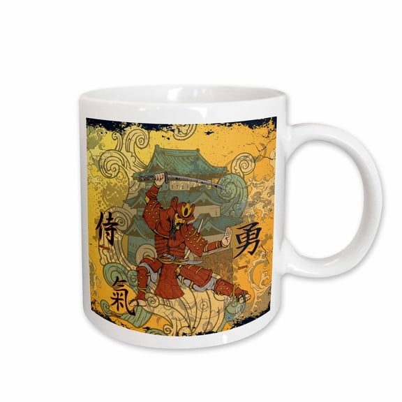 3drose, a Samurai Warrior Against an Oriental Building with Oriental Writing., 15oz Mug