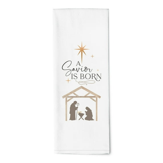 A Savior Is Born , Nativity Scene Tea Towel