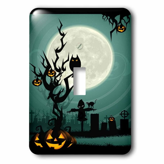 3dRose, A Scary Halloween Scene With A Pumpkin, Haunted Tree Under A Big White Moon, single toggle switch
