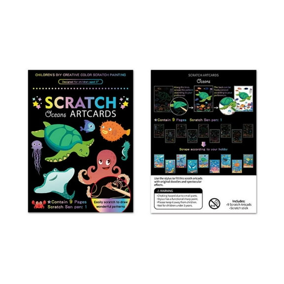 A Scratch Paper Art Set For Kids With 9 Black Scratch Papers And Wooden Stylus Creative Drawing Kit With Multiple Themes For Diy Art Projects