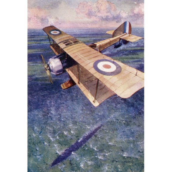 A Seaplane Of The England's Royal Naval Air Service Tracking A German Submarine During The First World War. From The Year 1917 Illustrated