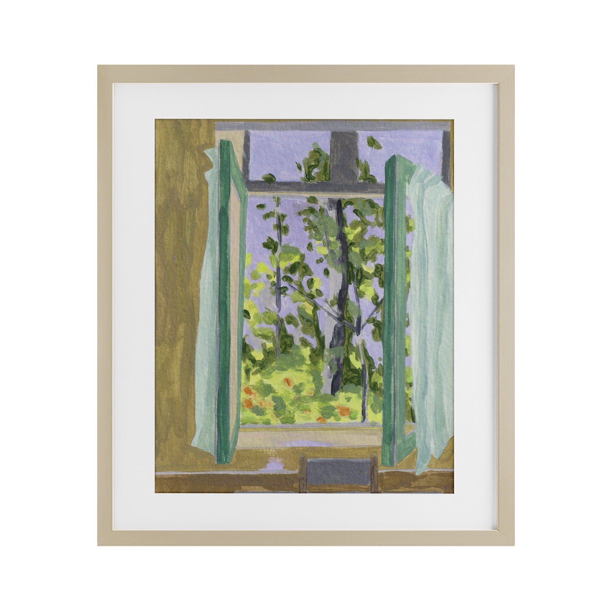 A Seat For Spring Birch Framed Print Under Glass, design by Melissa Wang
