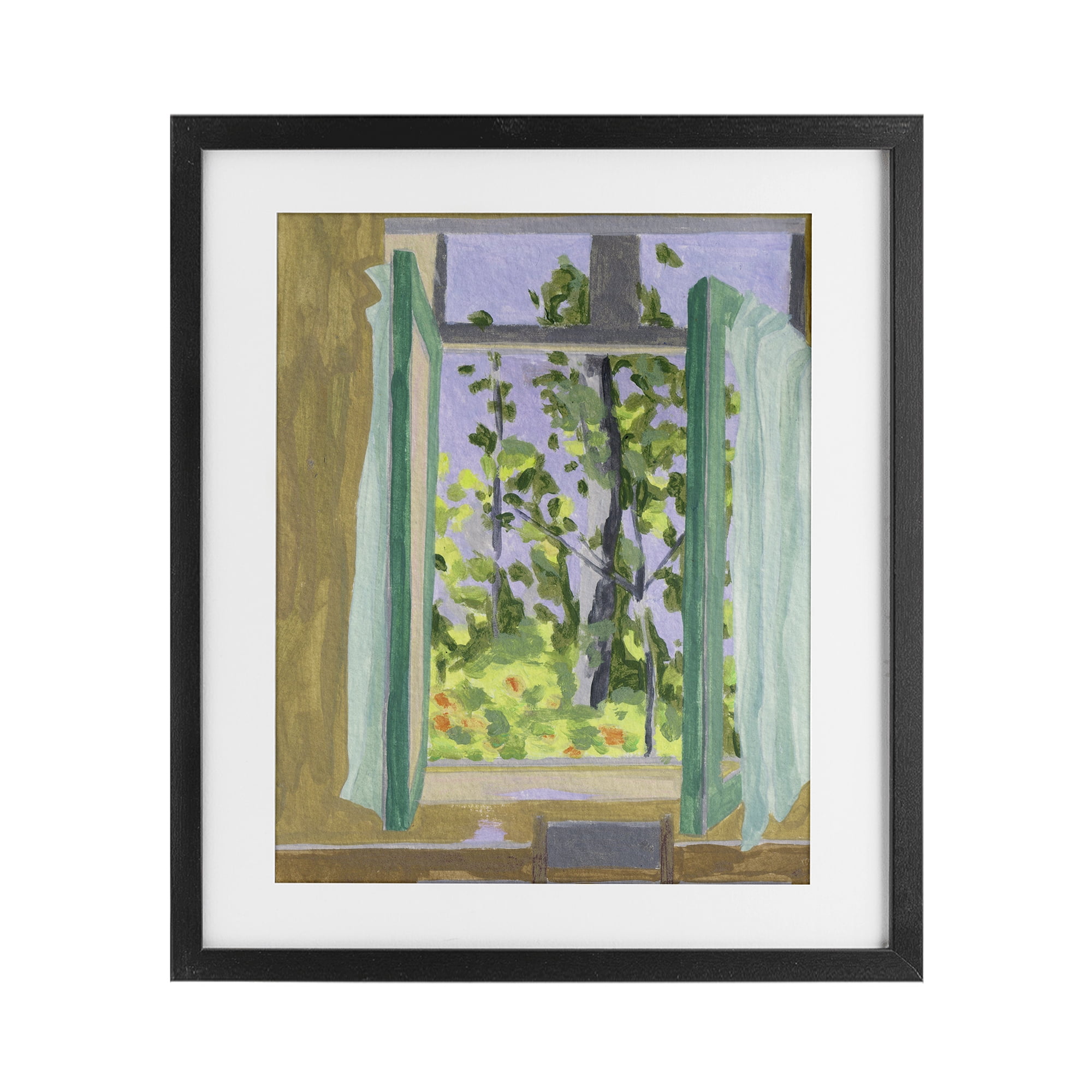 A Seat For Spring Black Framed Print Under Glass, design by Melissa Wang