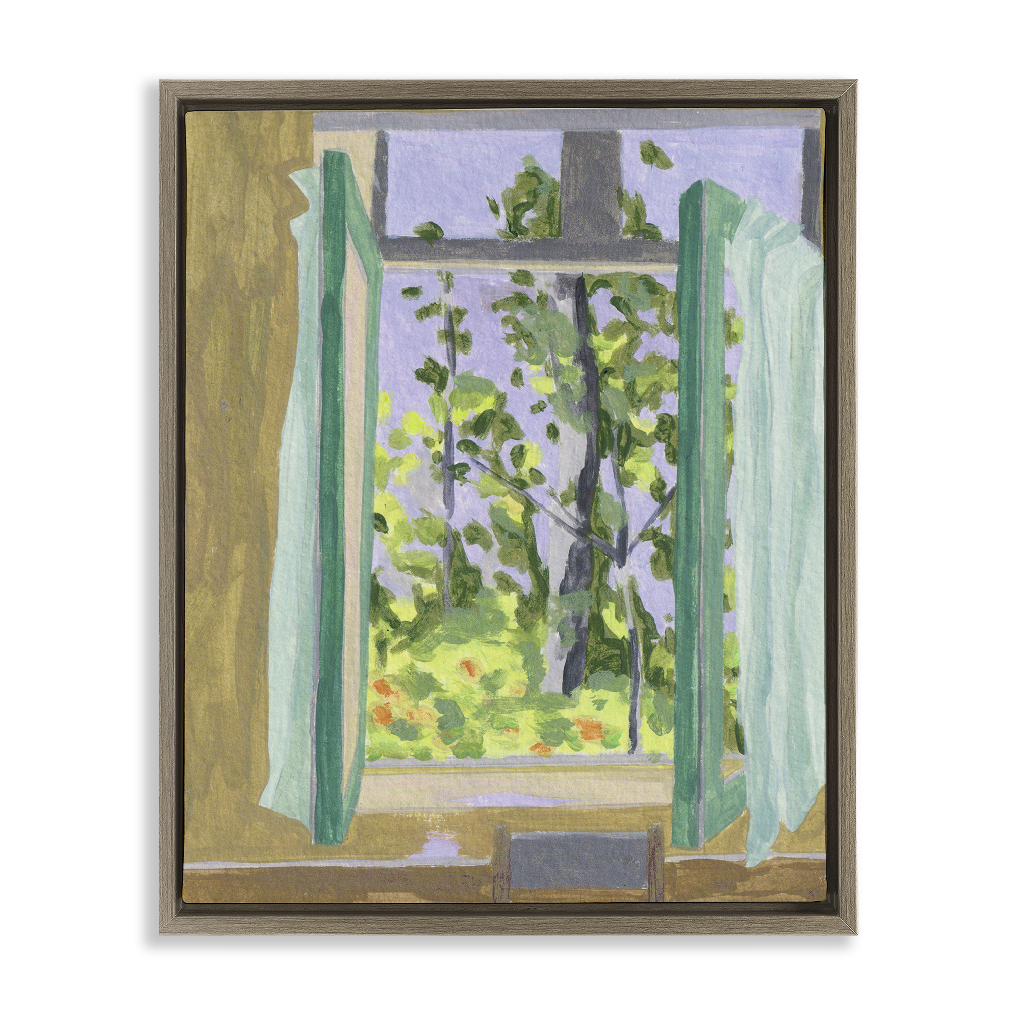 A Seat For Spring Brown Framed Floater Canvas Wall Art, design by Melissa Wang