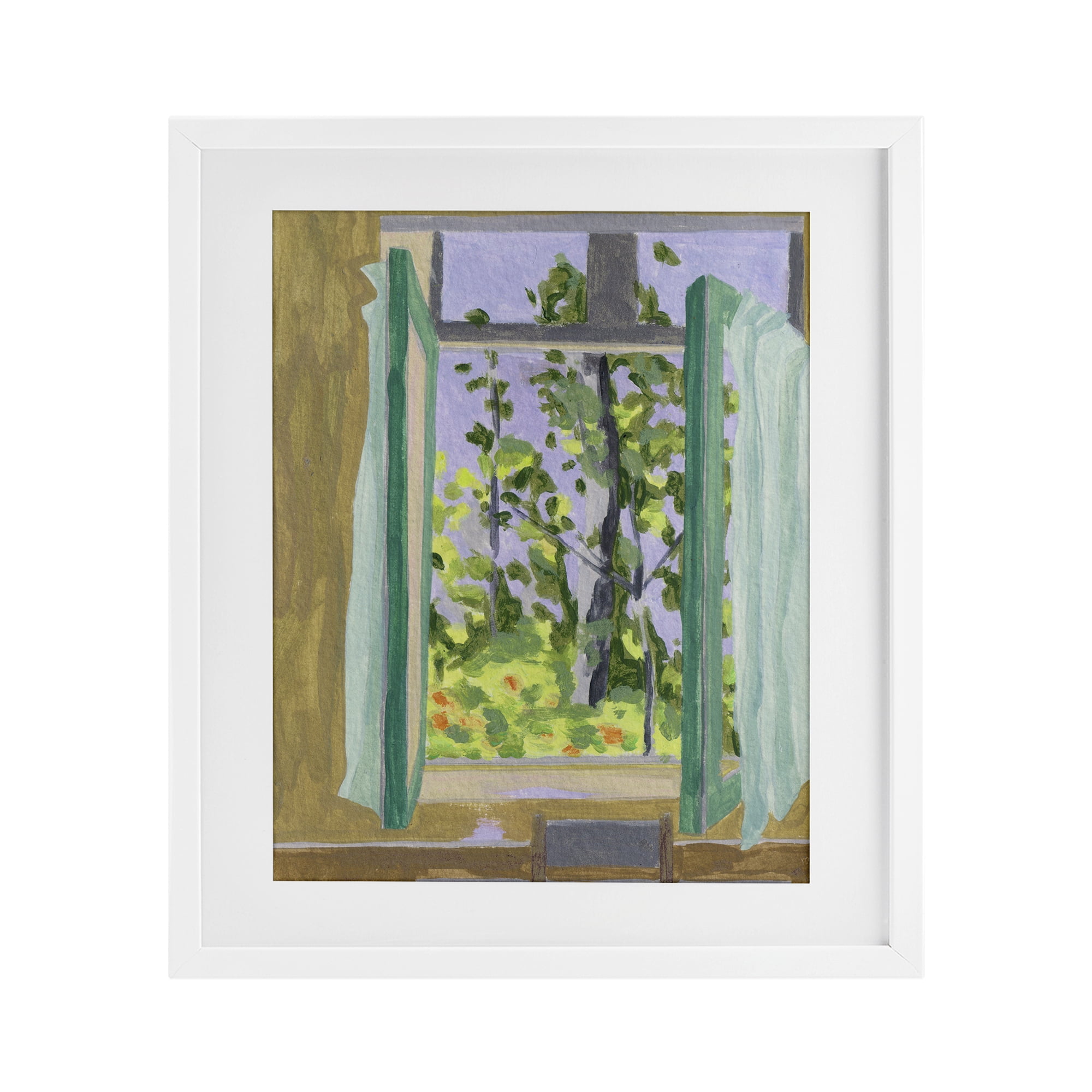 A Seat For Spring White Framed Print Under Glass, design by Melissa Wang