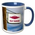 thumbnail image 1 of 3drose, a Self Parking Sign at Area 51 in Rachel Nevada, 11oz Two-tone Blue Mug, 1 of 6