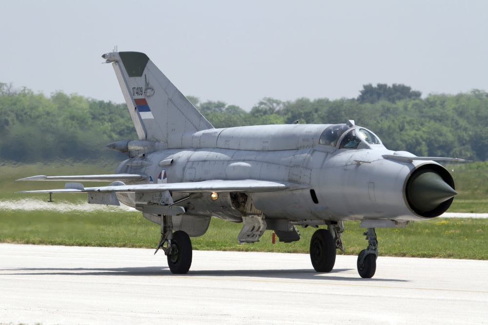 A Serbian Air Force MiG-21bis at Batajnica Air Base Serbia Canvas Art - Anton BalakchievStocktrek Images (35 x 23)