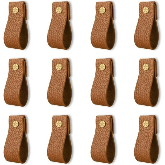 A Set Of 12 Leather Drawer Pulls Handmade Pu Leather Cabinet Furniture Knobs Handle Wardrobe Door Handle Pulls Knob For Dresser Drawers Cabinetbrown