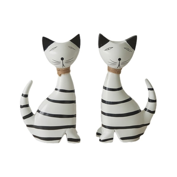 A Set Of 2 Wooden Cat Figurines For Bookshelf Desk Tabletop Home Office Decoration Style A
