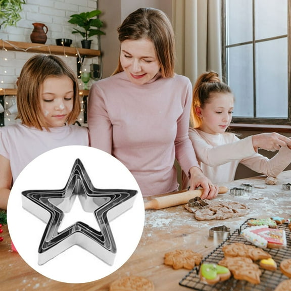 A Set Of 5 Stainless Steel Star-Shaped Christmas Cookie Cutters,A Set Of 5 Stainless Christmas Five Pointed Star Cookie