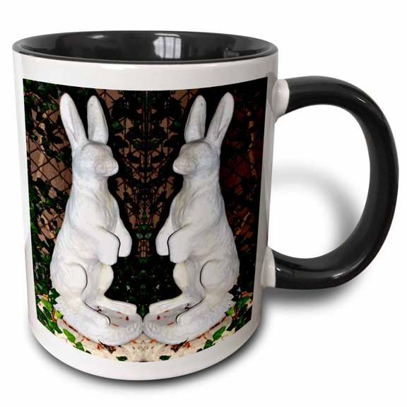 3drose, a Set of Twin Rabbit Statues Used for Decoration for the Yard, 11oz Two-tone Black Mug