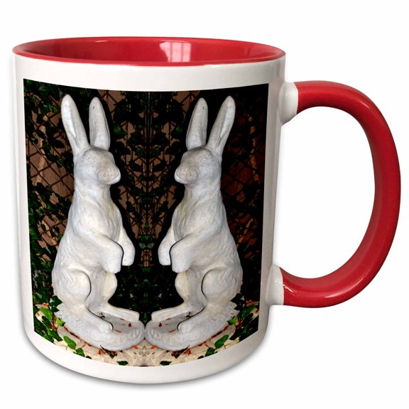 3drose, a Set of Twin Rabbit Statues Used for Decoration for the Yard, 11oz Two-tone Red Mug
