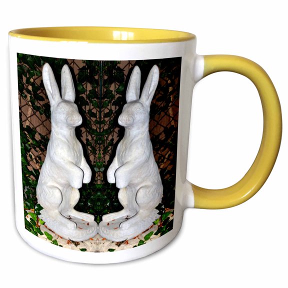 3drose, a Set of Twin Rabbit Statues Used for Decoration for the Yard, 11oz Two-tone Yellow Mug