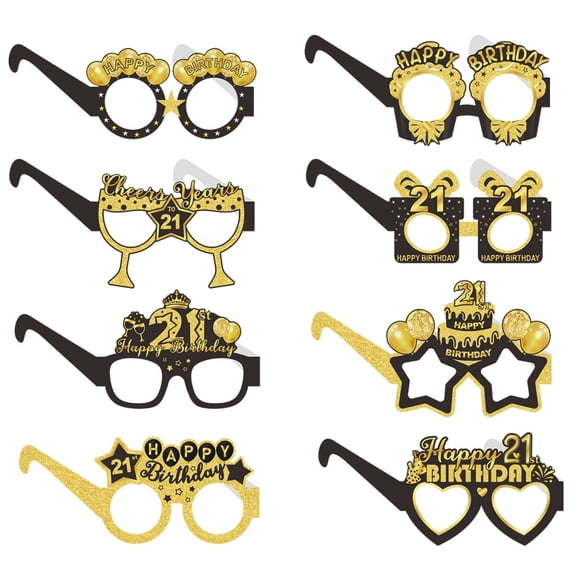 A Set of 16 PCS 21th Birthday Party Glasses, Paper Glasses, Photo Props and Birthday Party Decorations.