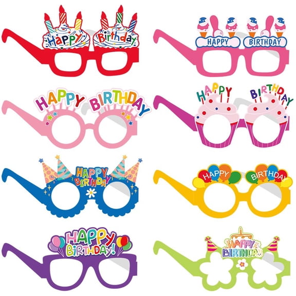 A Set of 16 PCS Happy Birthday Party Glasses, Paper Glasses, Photo Props and Birthday Party Decorations.